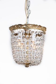 French Late 19th Century Bronze and Crystal Plafonnier