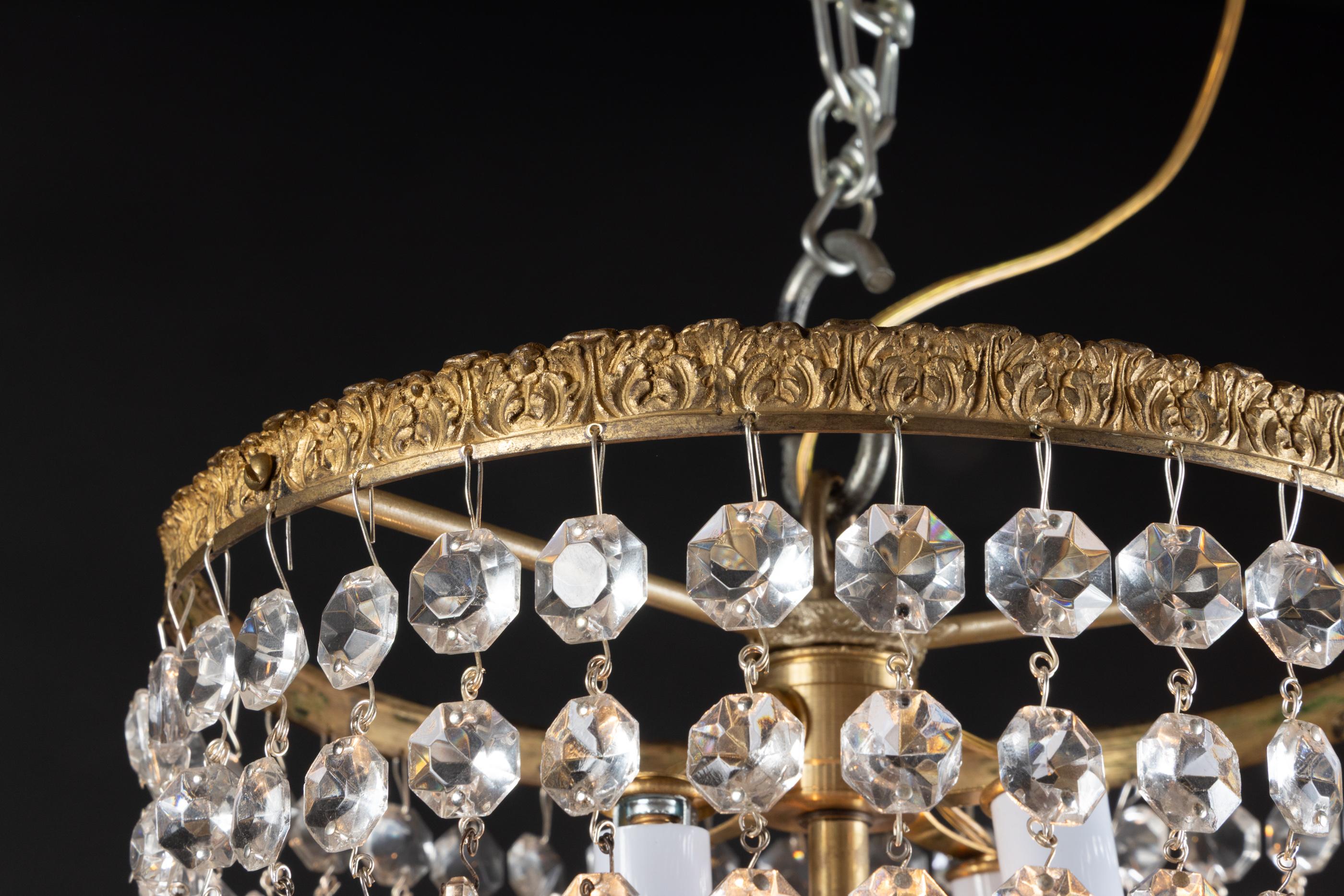 Francese Plafoniera francese della fine del XIX secolo in bronzo e cristallo in vendita