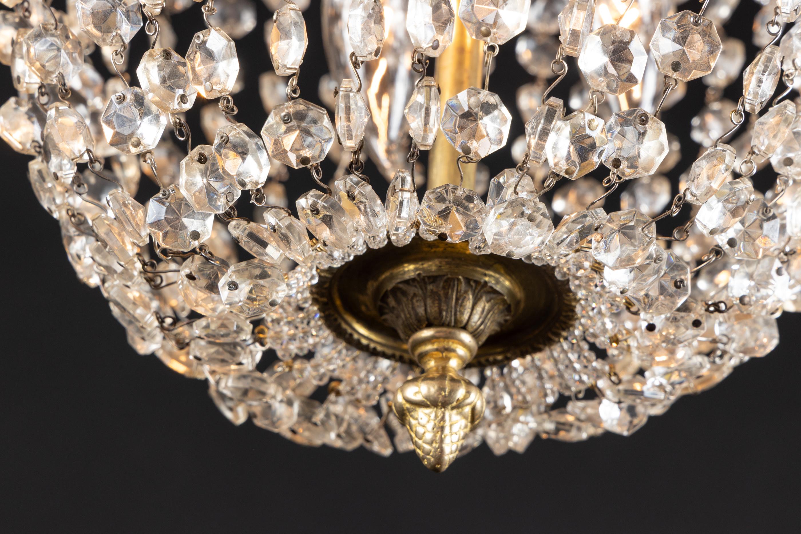 Plafoniera francese della fine del XIX secolo in bronzo e cristallo In condizioni buone in vendita a New Orleans, LA