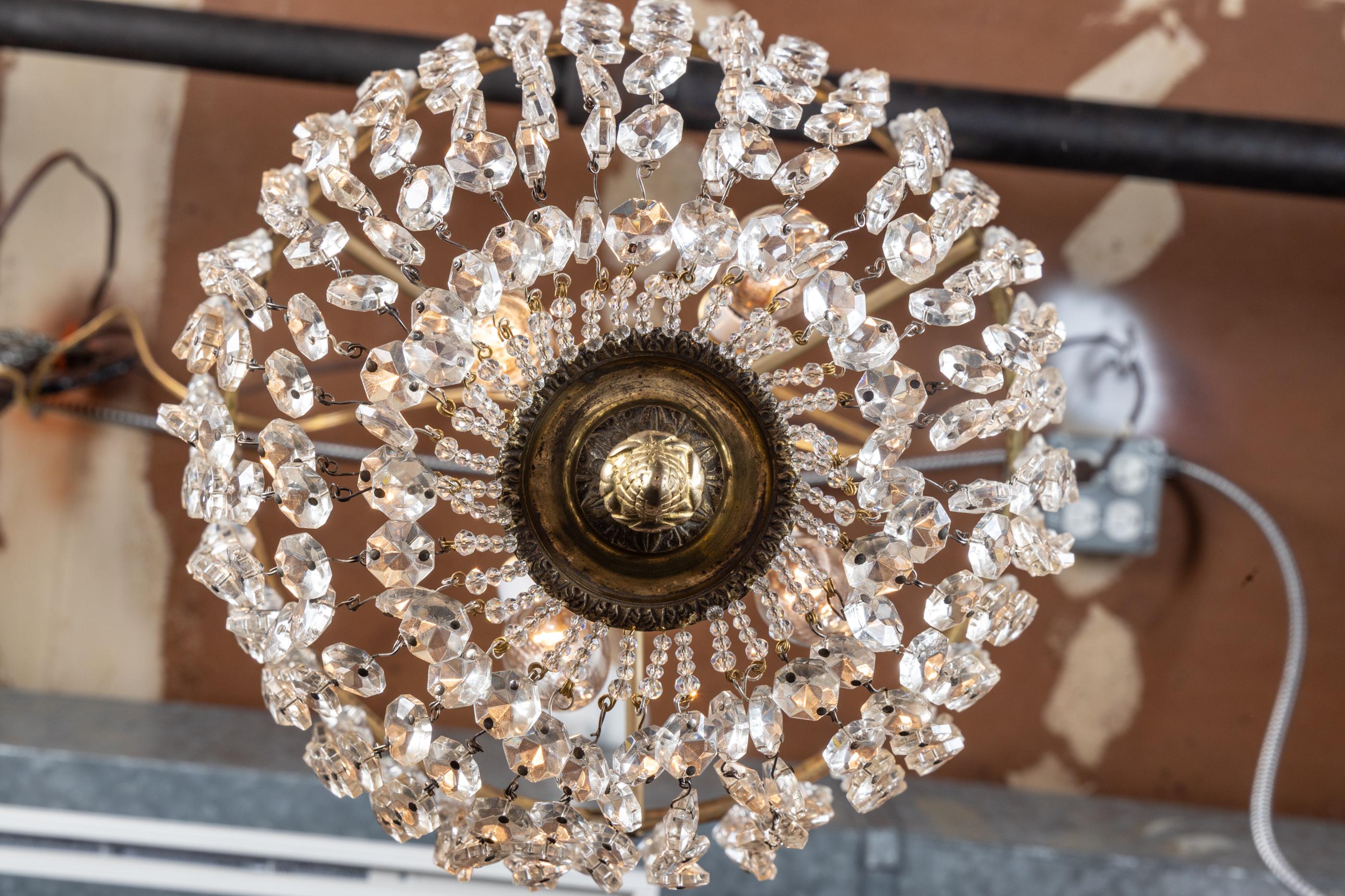 Bronzo Plafoniera francese della fine del XIX secolo in bronzo e cristallo in vendita