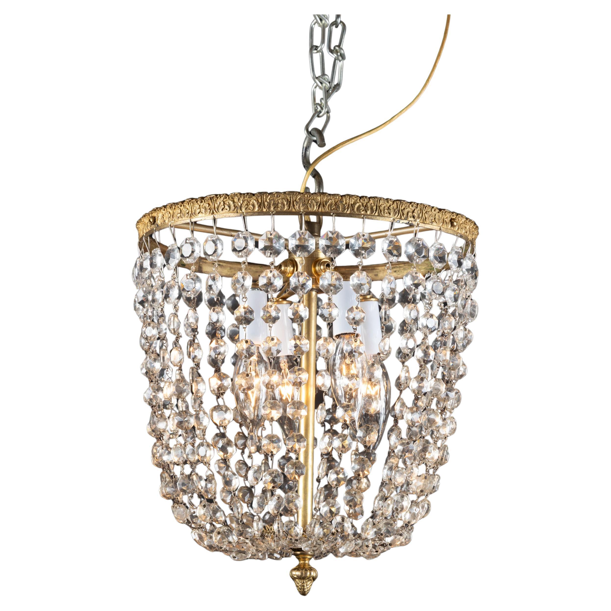 Plafoniera francese della fine del XIX secolo in bronzo e cristallo