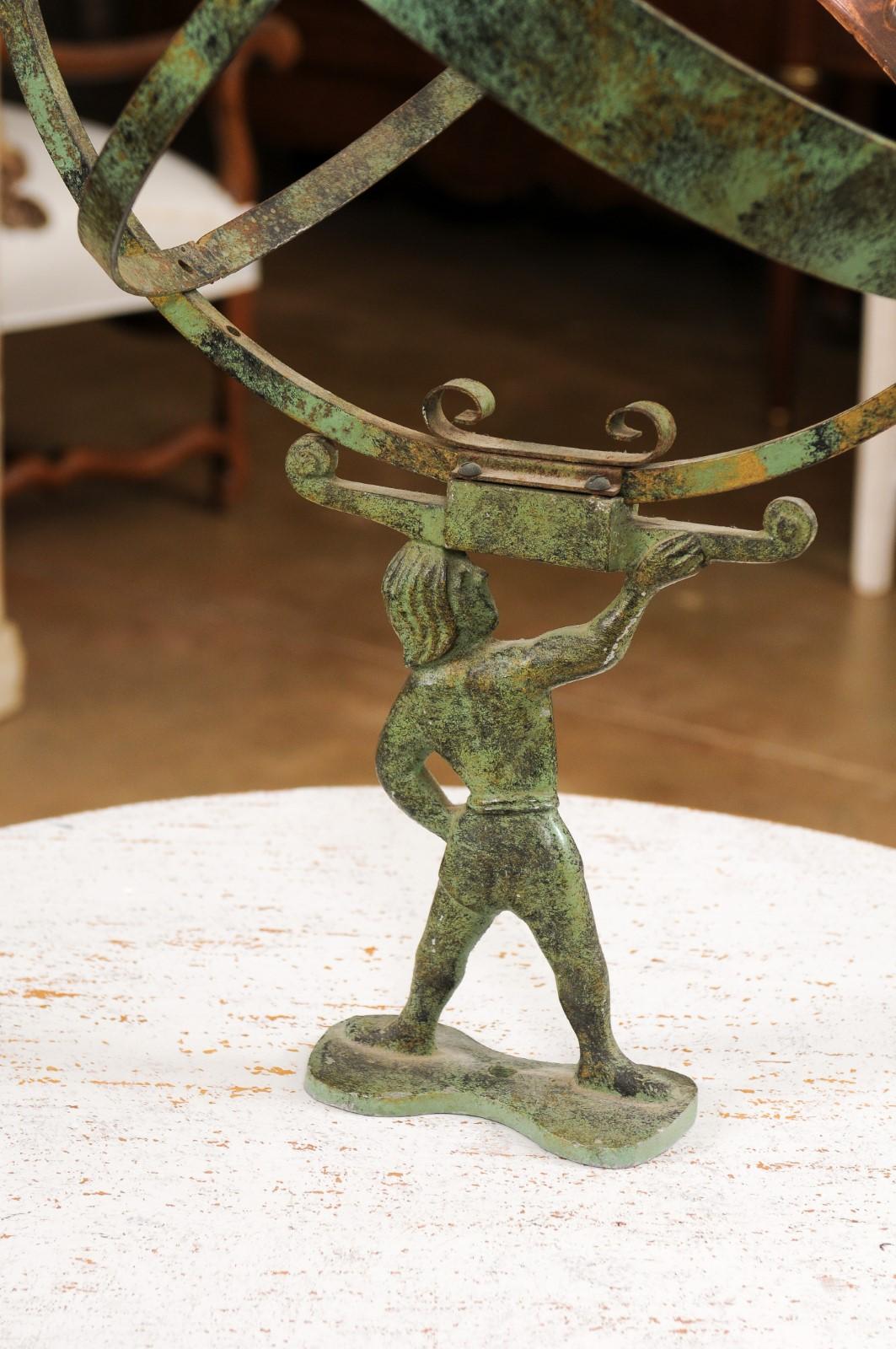 French Late 19th Century Bronze Armillary Sphere Depicting the Titan Atlas For Sale 7