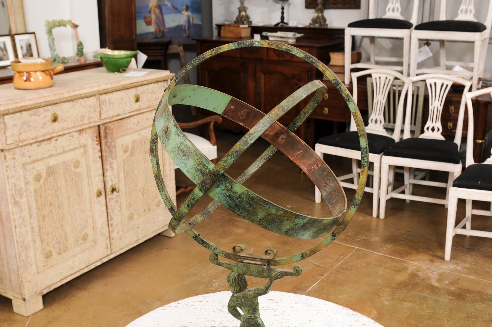 French Late 19th Century Bronze Armillary Sphere Depicting the Titan Atlas For Sale 8