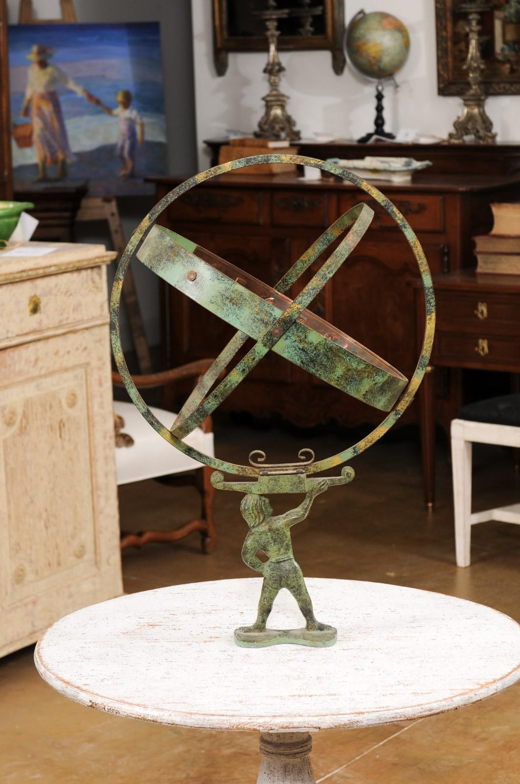 French Late 19th Century Bronze Armillary Sphere Depicting the Titan Atlas For Sale 10