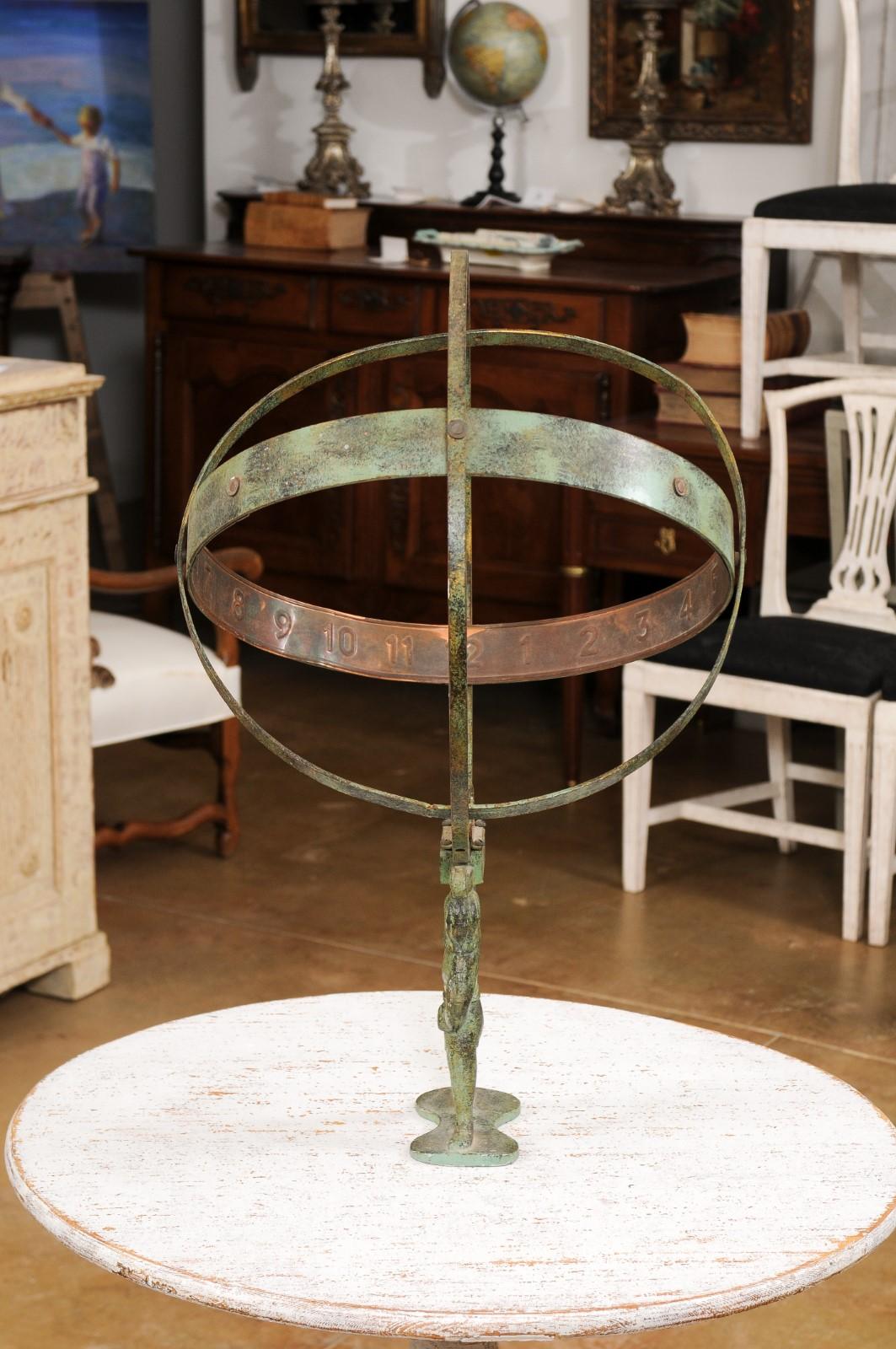 French Late 19th Century Bronze Armillary Sphere Depicting the Titan Atlas In Good Condition For Sale In Atlanta, GA