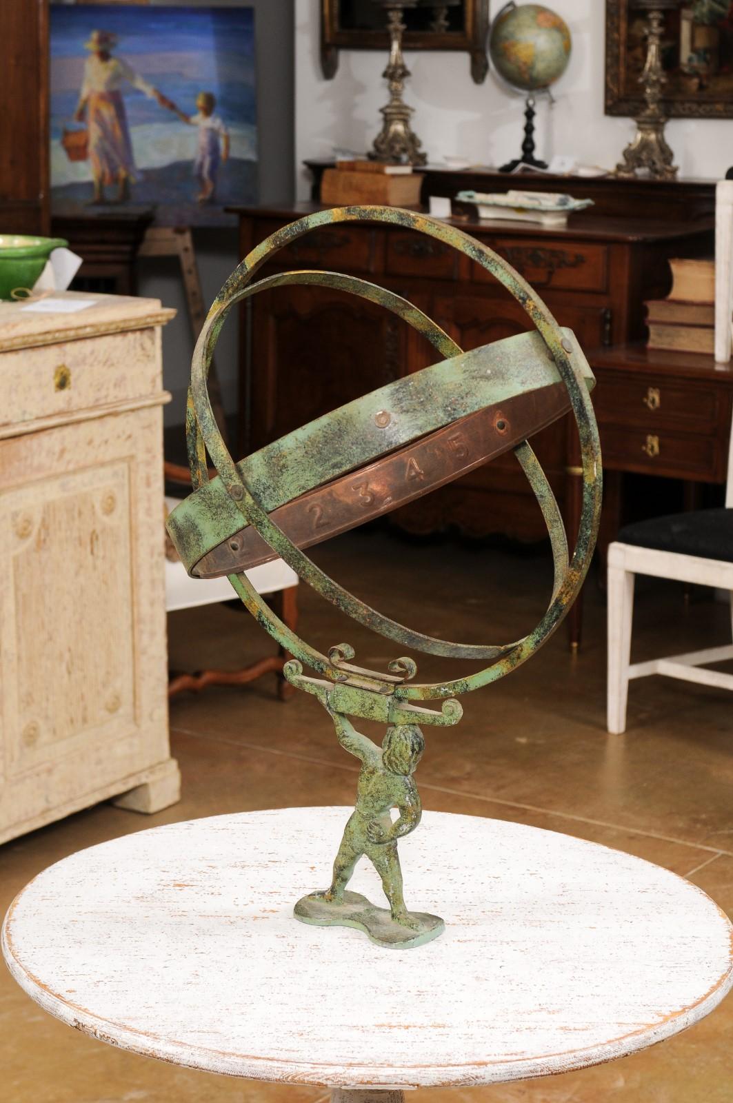 French Late 19th Century Bronze Armillary Sphere Depicting the Titan Atlas For Sale 1