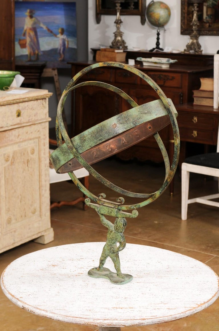 French Late 19th Century Bronze Armillary Sphere Depicting the Titan