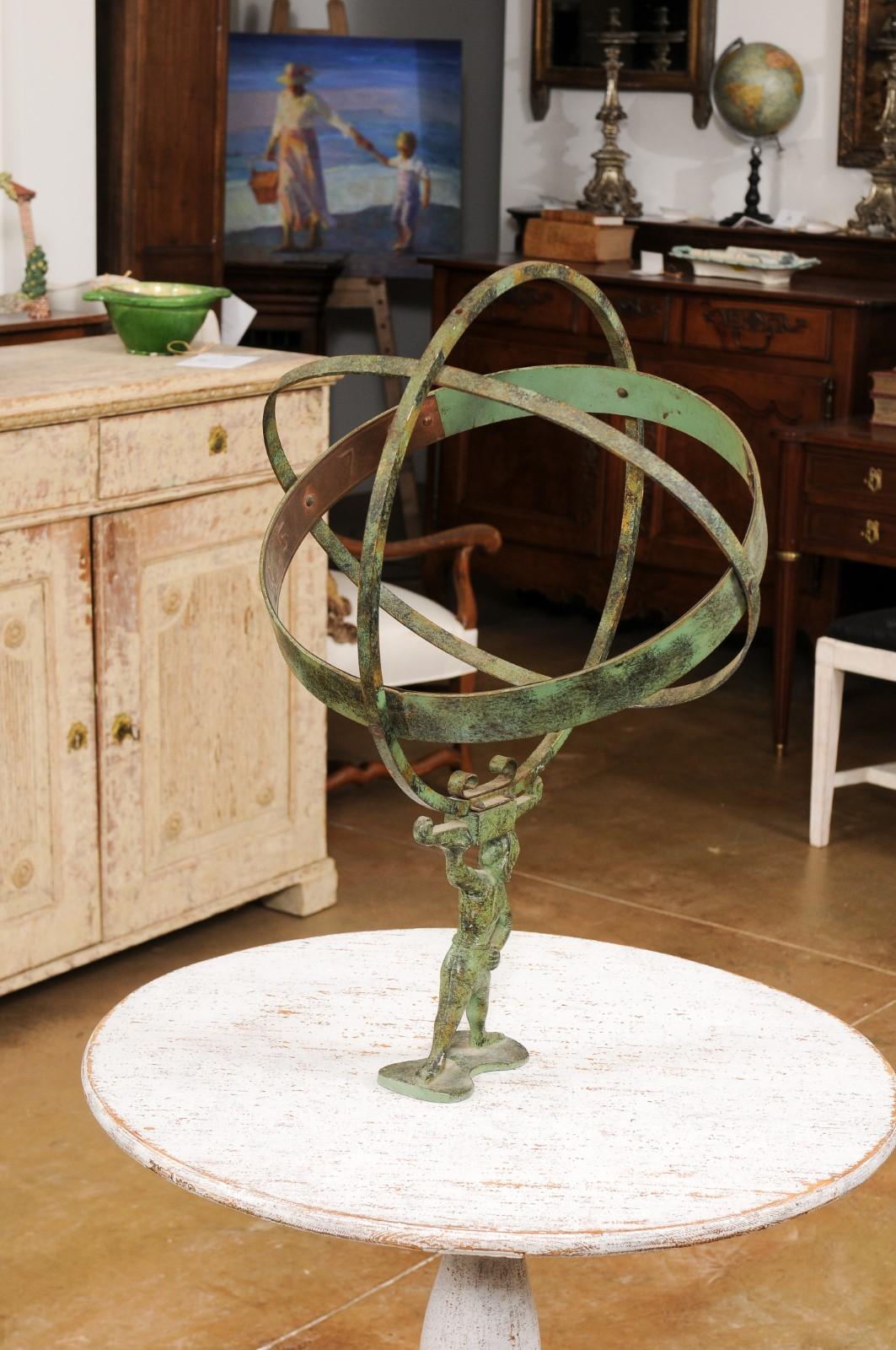 French Late 19th Century Bronze Armillary Sphere Depicting the Titan Atlas For Sale 3