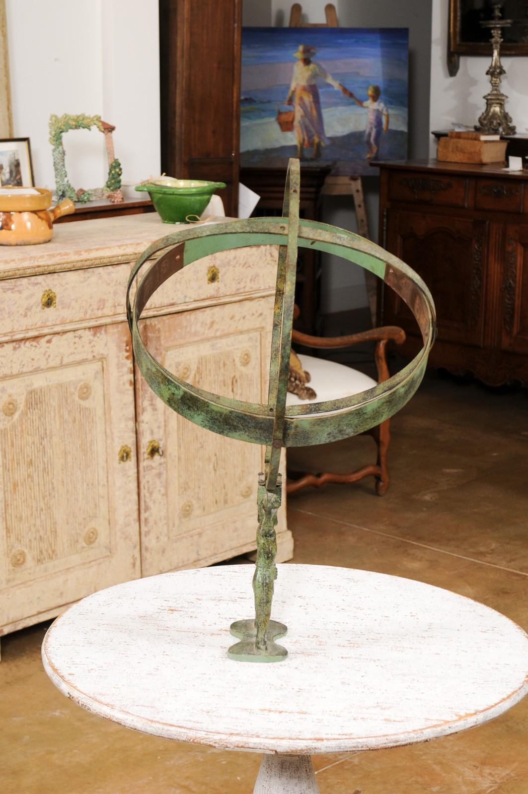 French Late 19th Century Bronze Armillary Sphere Depicting the Titan Atlas For Sale 4