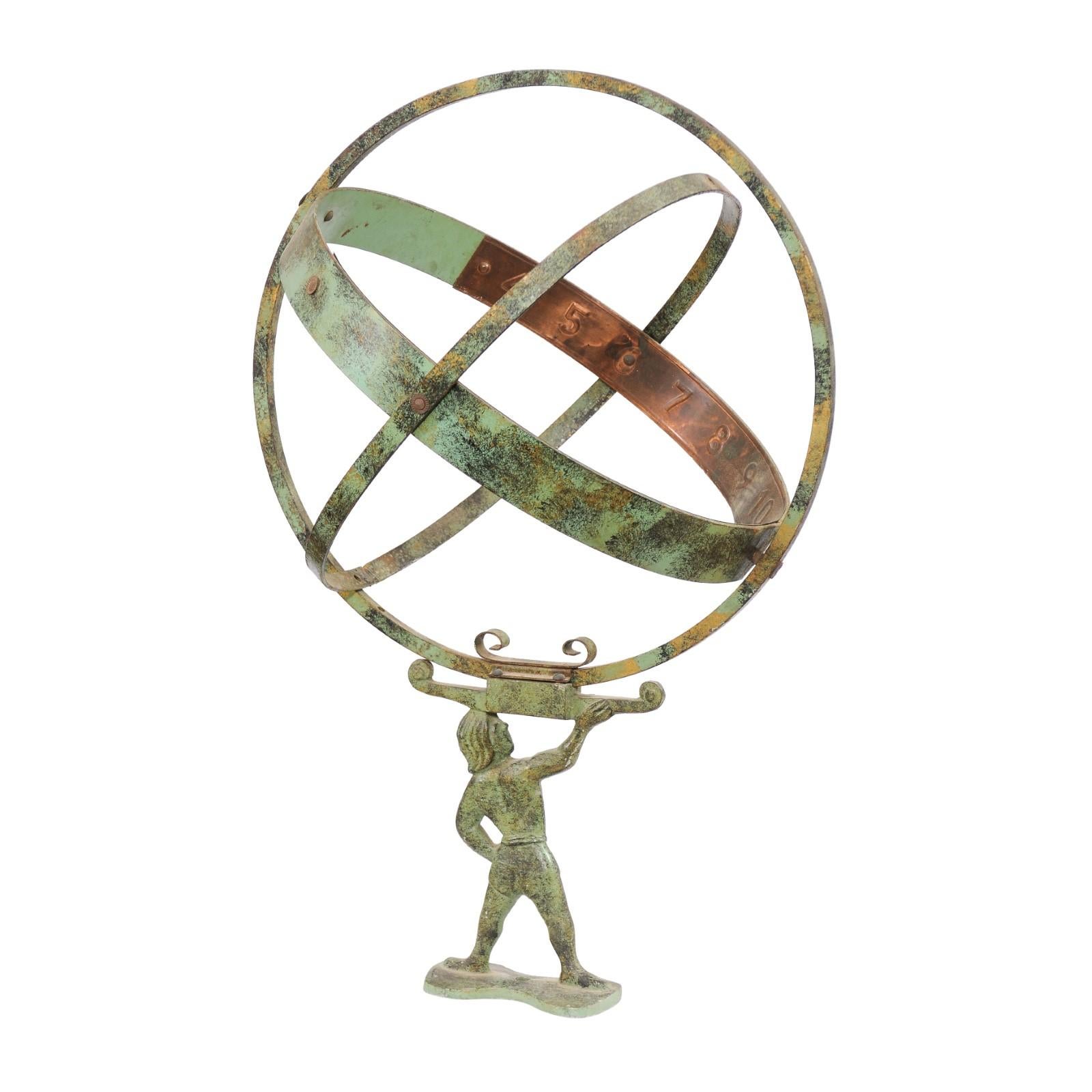 French Late 19th Century Bronze Armillary Sphere Depicting the Titan Atlas For Sale 5