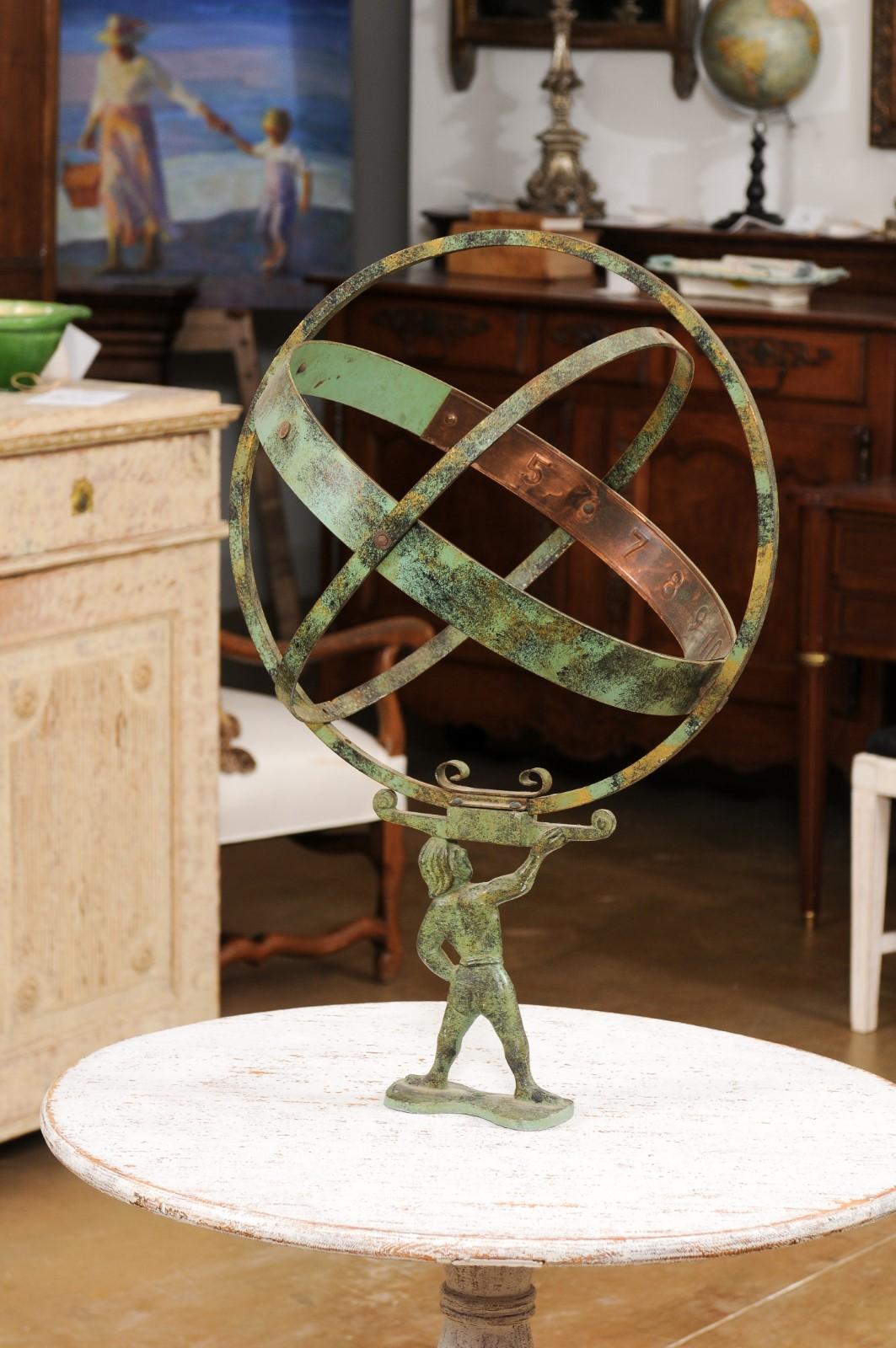 French Late 19th Century Bronze Armillary Sphere Depicting the Titan Atlas For Sale 6