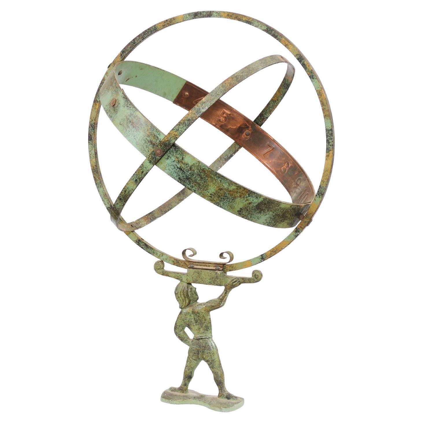 French Late 19th Century Bronze Armillary Sphere Depicting the Titan Atlas For Sale