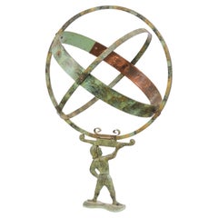 Used French Late 19th Century Bronze Armillary Sphere Depicting the Titan Atlas