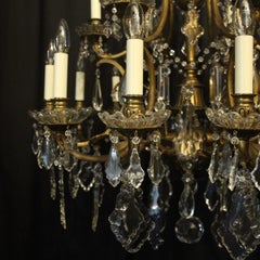 French Late 19th Century Bronze and Crystal 18-Light Chandelier