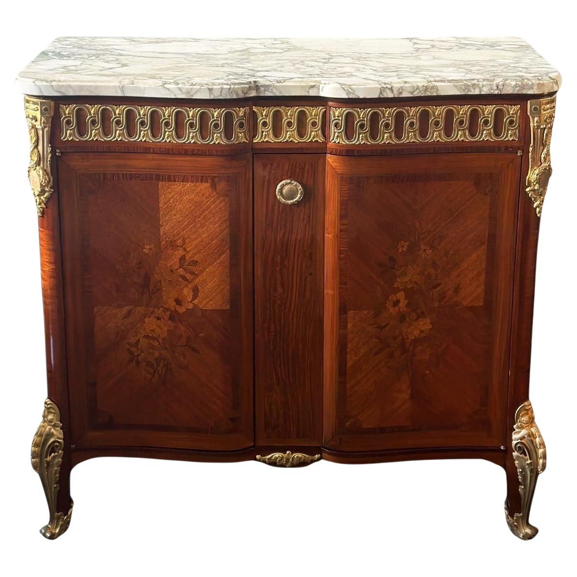 French Late 19th Century Cabinet w/ Marble Top & Bronze Mounts For Sale