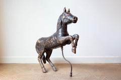 French Late 19th Century Carved Carousel Prancing Horse Sculpture with Patina