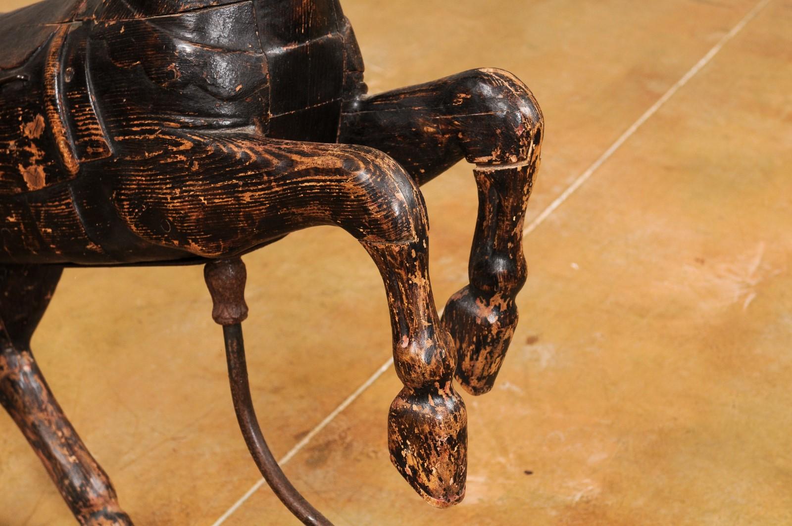 French Late 19th Century Carved Carousel Prancing Horse Sculpture with Patina For Sale 2