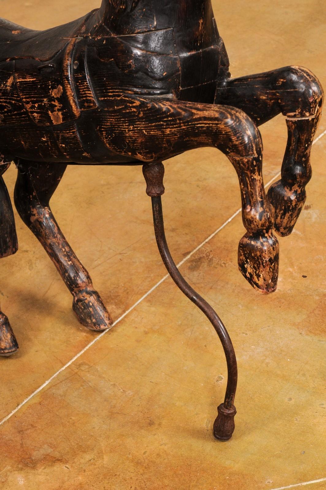French Late 19th Century Carved Carousel Prancing Horse Sculpture with Patina For Sale 3