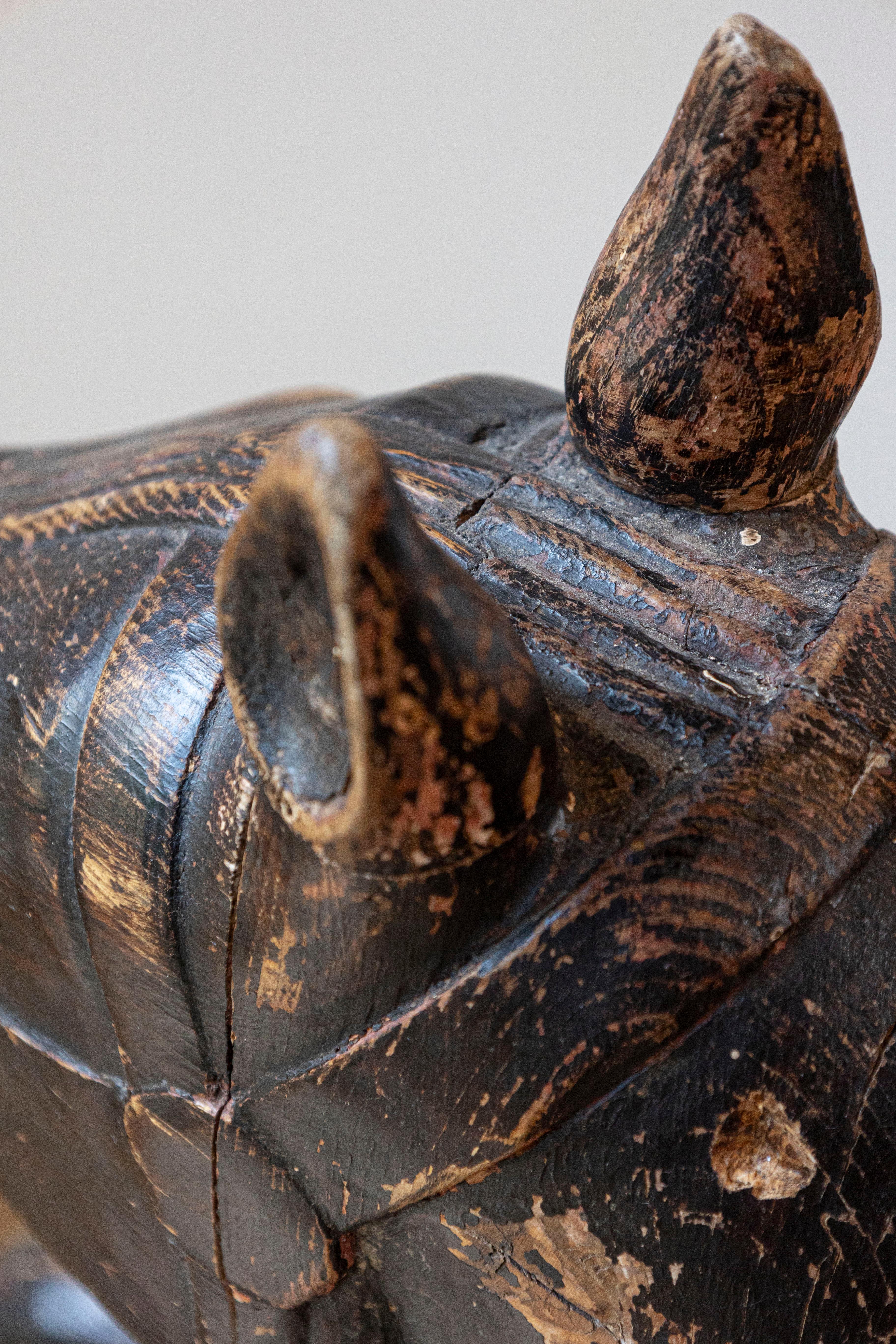 French Late 19th Century Carved Carousel Prancing Horse Sculpture with Patina For Sale 3