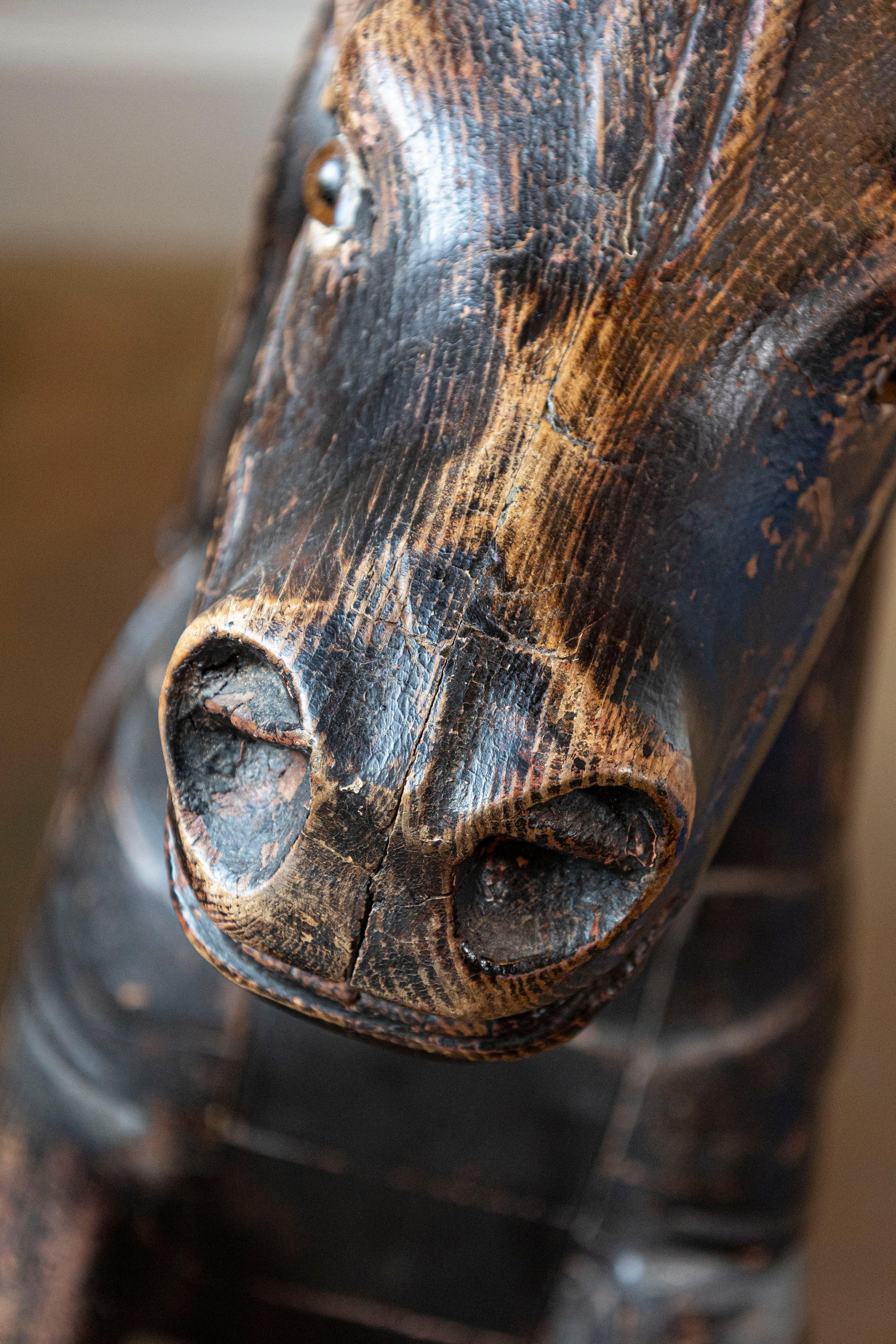 French Late 19th Century Carved Carousel Prancing Horse Sculpture with Patina For Sale 5