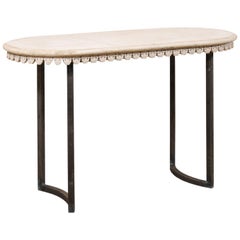Antique French Late 19th Century Carved Marble-Top Oval Console Table
