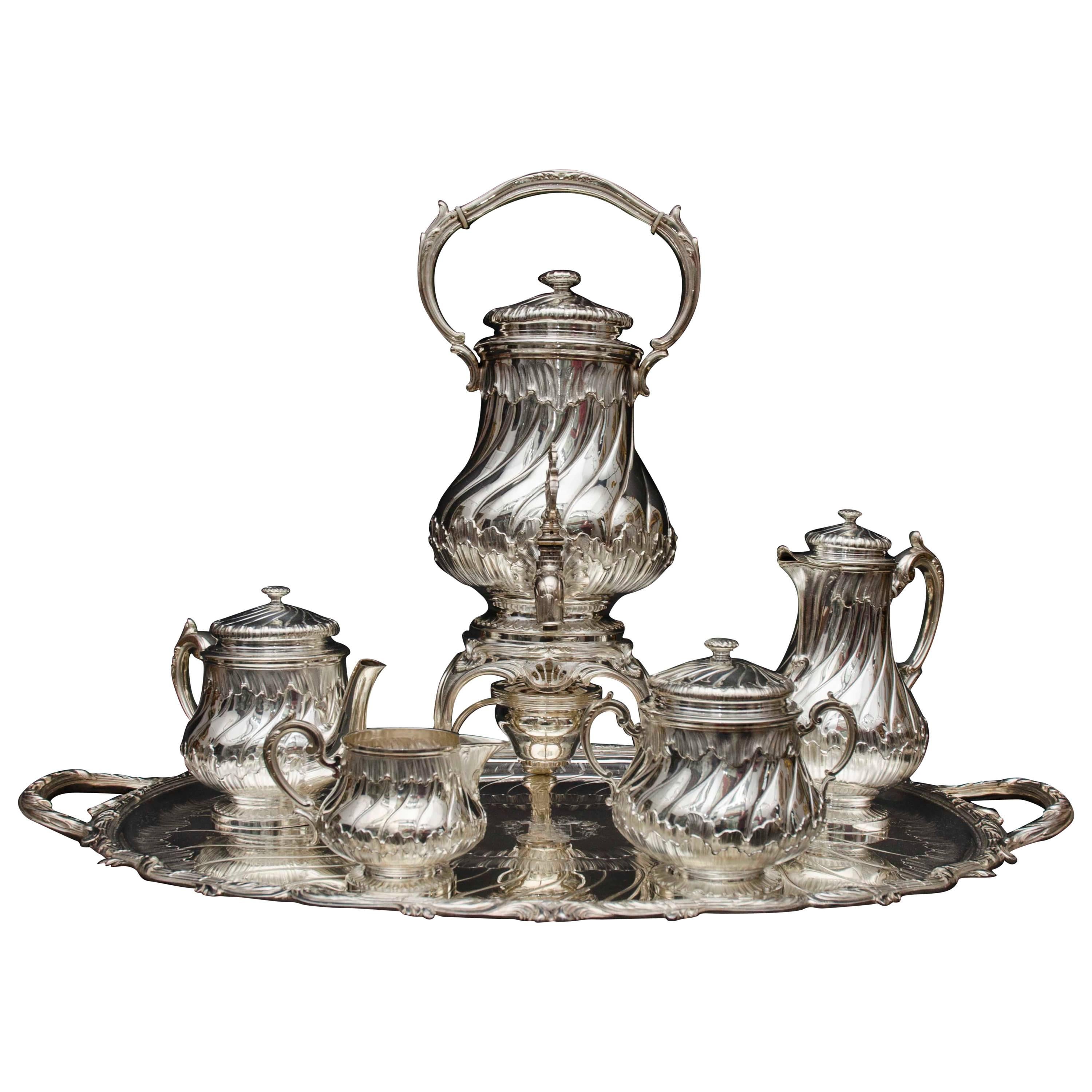 French Late 19th Century, Complete Silver Tea and Coffee Set by Odiot in Paris For Sale