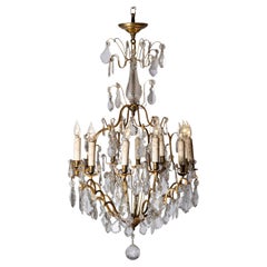 French Late 19th Century Crystal 12-Light Chandelier with Brass Armature