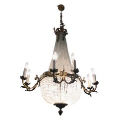 Antique French Late 19th Century Crystal Empire Style Basket Chandelier