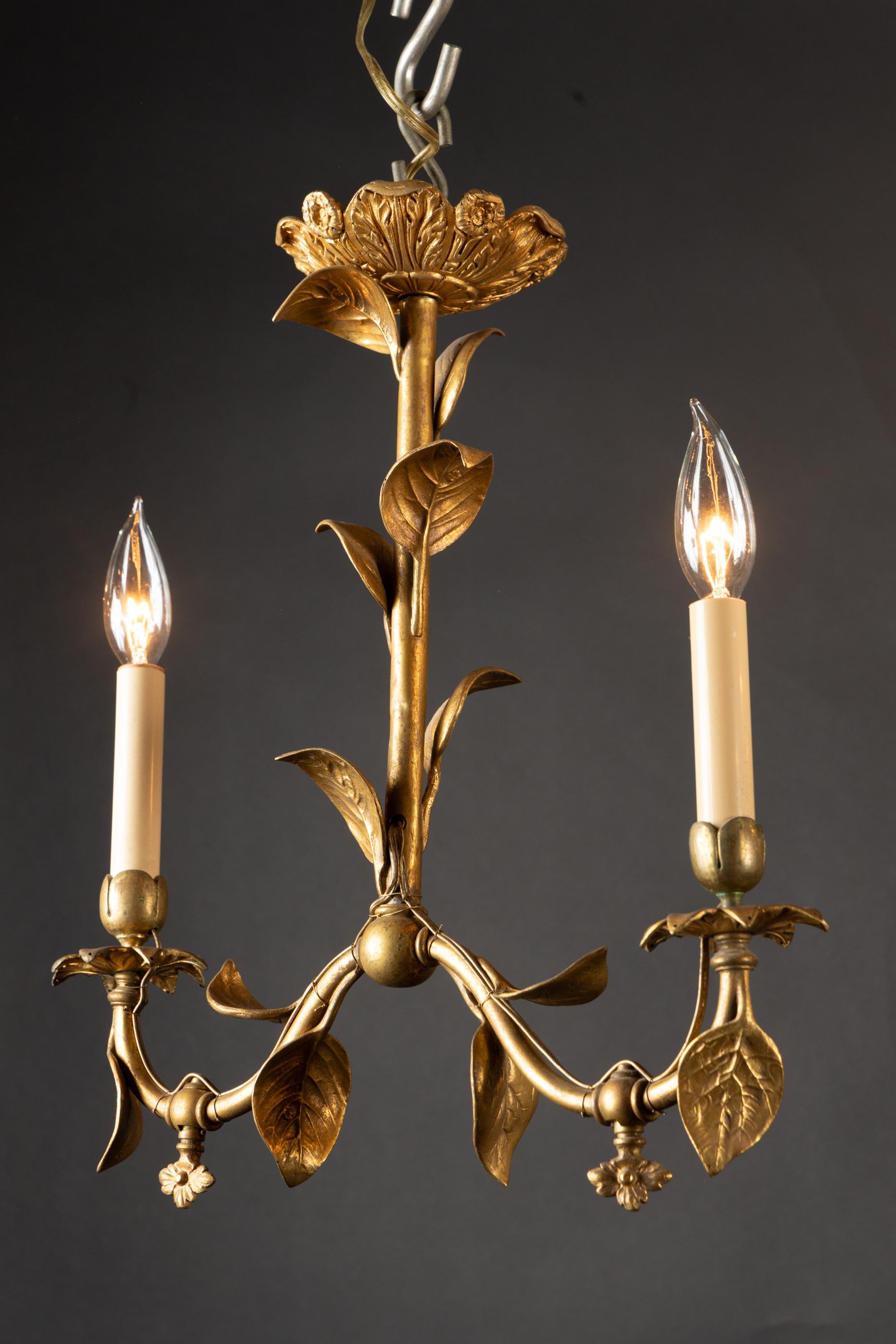 Questo bellissimo lampadario francese del Direttorio è realizzato in bronzo e risale al XIX secolo. L'apparecchio presenta una corona dettagliata seguita da bellissime foglie e altri elementi della Nature. Ulteriori dettagli si trovano nelle