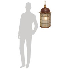 French late 19th century Directoire st. patinated, Gilt Metal, and Glass lantern