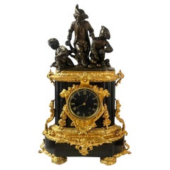 Reloj francés de bronce y mármol de finales del siglo XIX de F. Dumouchel