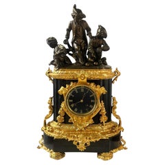 Antique French Late 19th Century D'ore Bronze & Marble Clock by F. Dumouchel