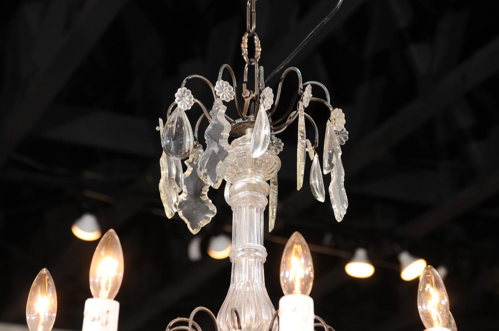 French Late 19th Century Eight-Arm Crystal Chandelier with Dark Metal Armature For Sale 5