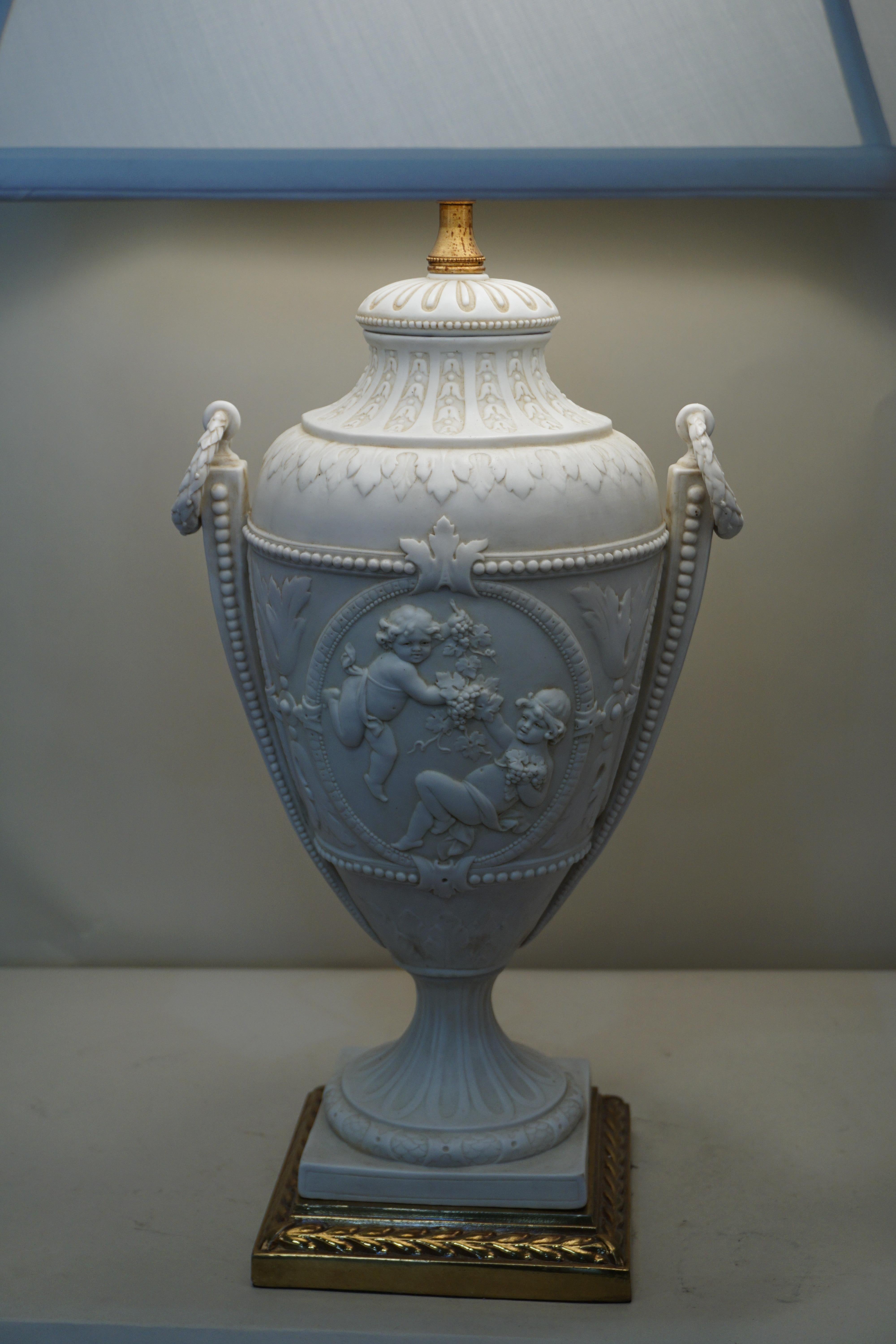 French late 19th century Classic design bisque urn that has been electrified.