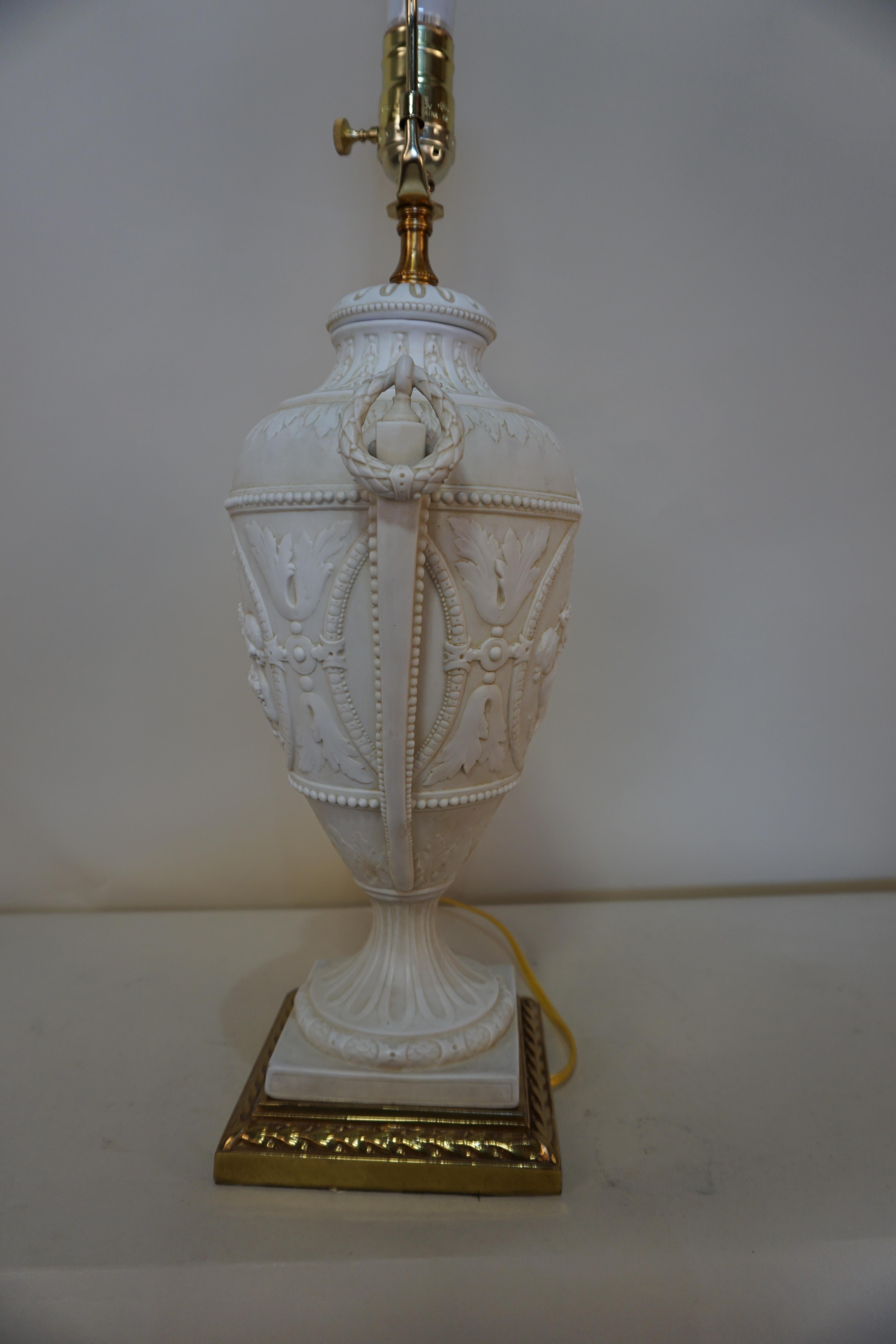 French Late 19th Century Electrified Bisque Urn Table Lamp In Good Condition In Fairfax, VA