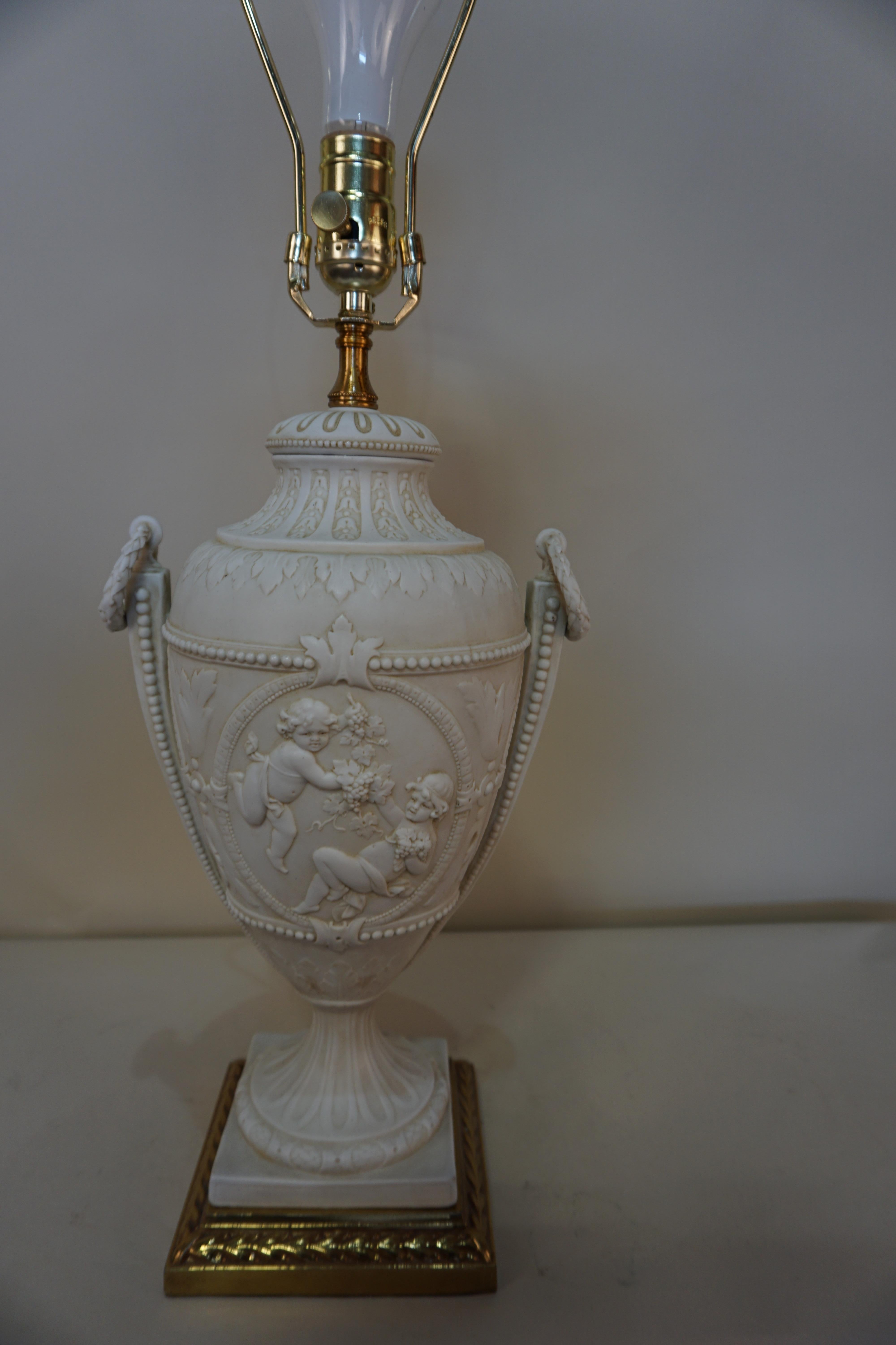 Porcelain French Late 19th Century Electrified Bisque Urn Table Lamp