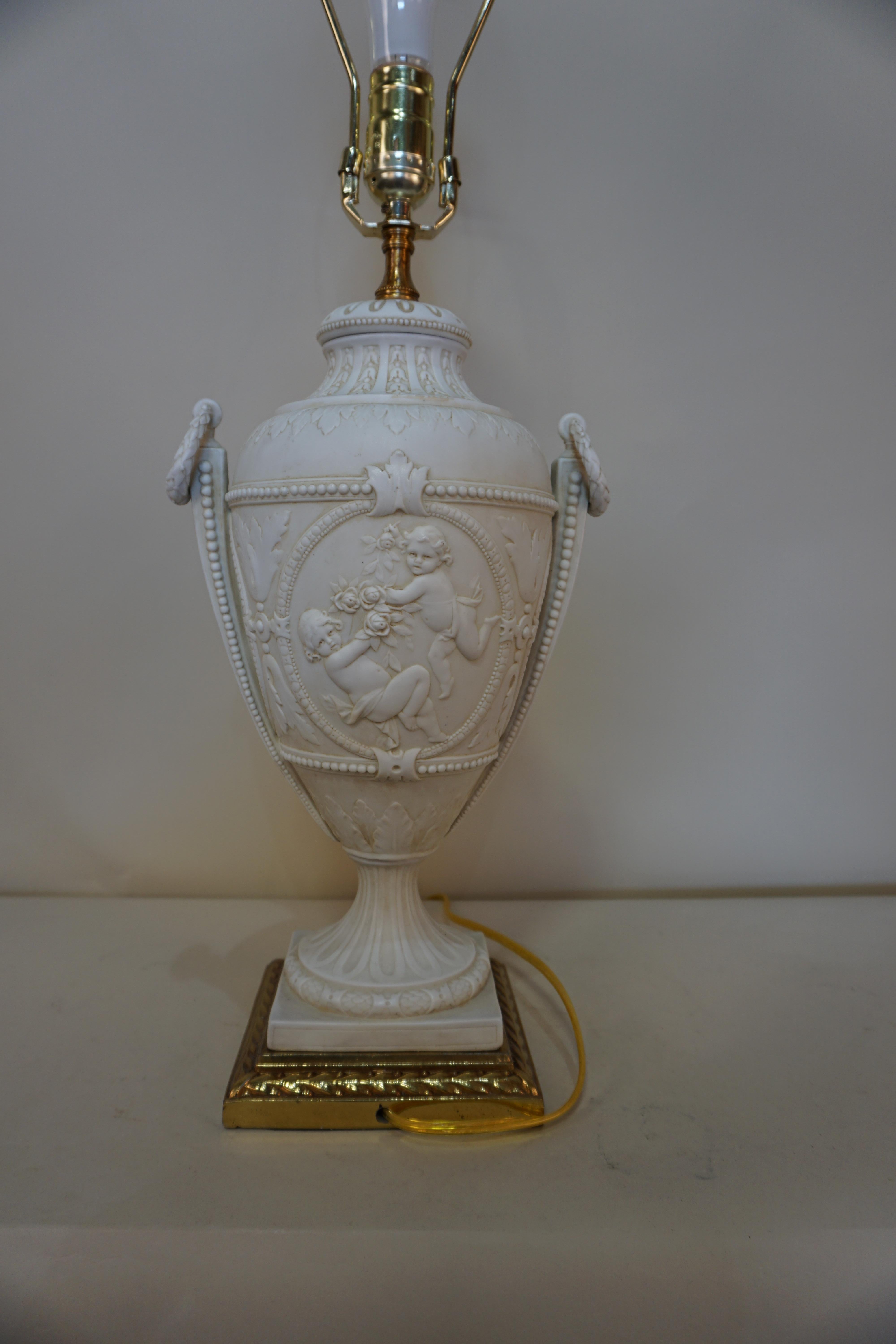 French Late 19th Century Electrified Bisque Urn Table Lamp 2