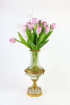 French Late 19th Century Empire Crystal and Gilt Bronze Lions' Heads Vase