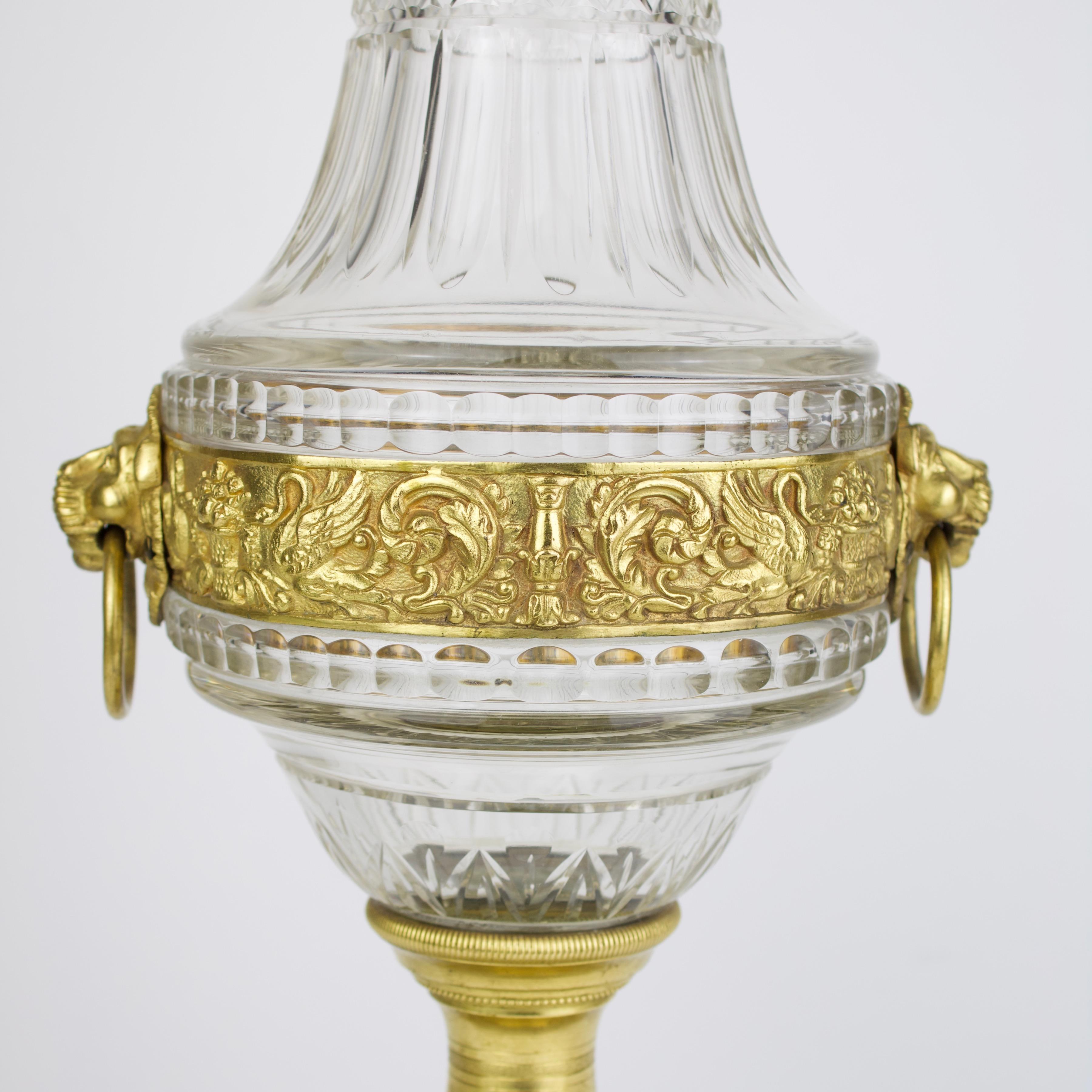 French Late 19th Century Empire Crystal and Gilt Bronze Lions' Heads Vase For Sale 4