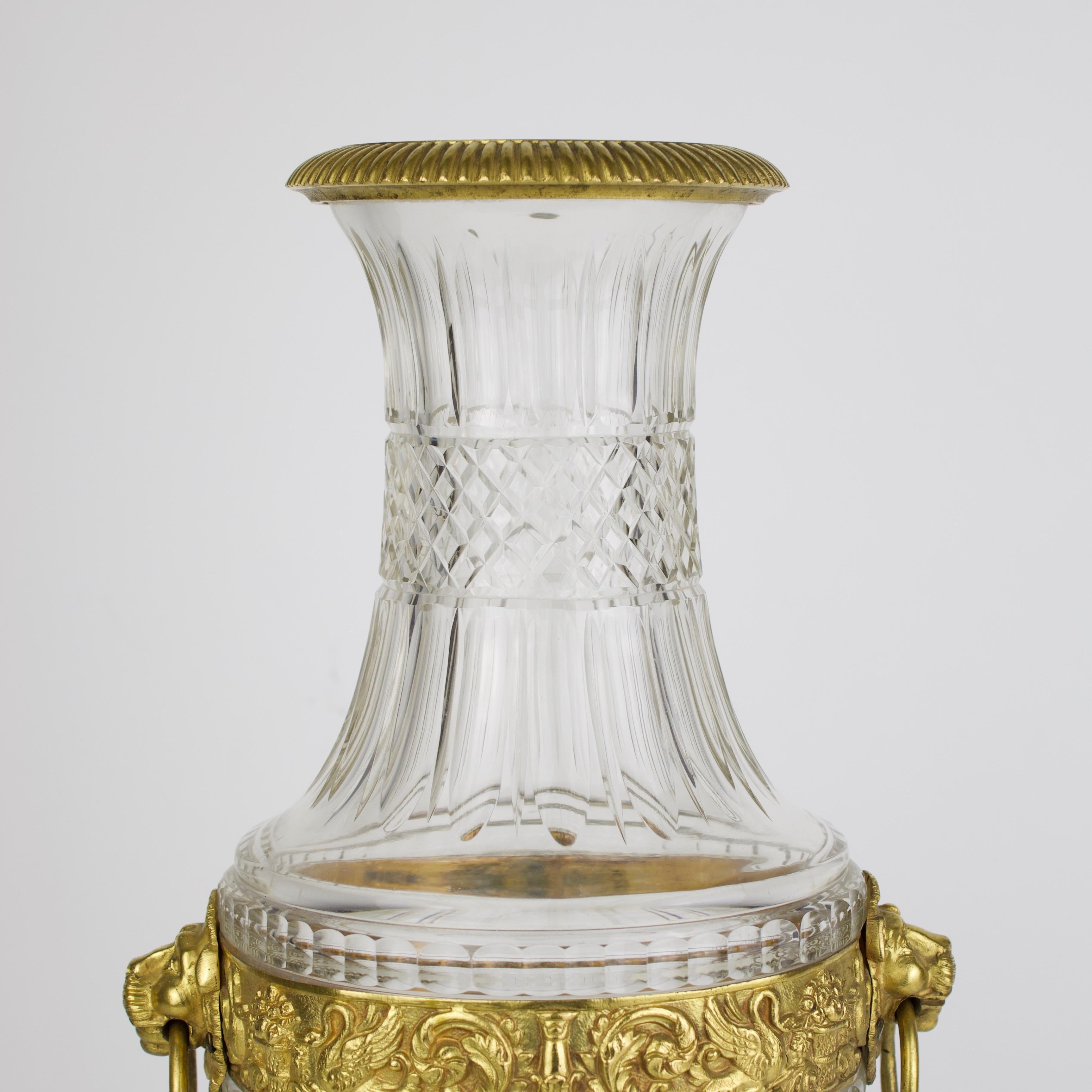 French Late 19th Century Empire Crystal and Gilt Bronze Lions' Heads Vase For Sale 5
