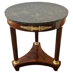 Antique French Late 19th Century Empire Style Side Table w/ Marble Top