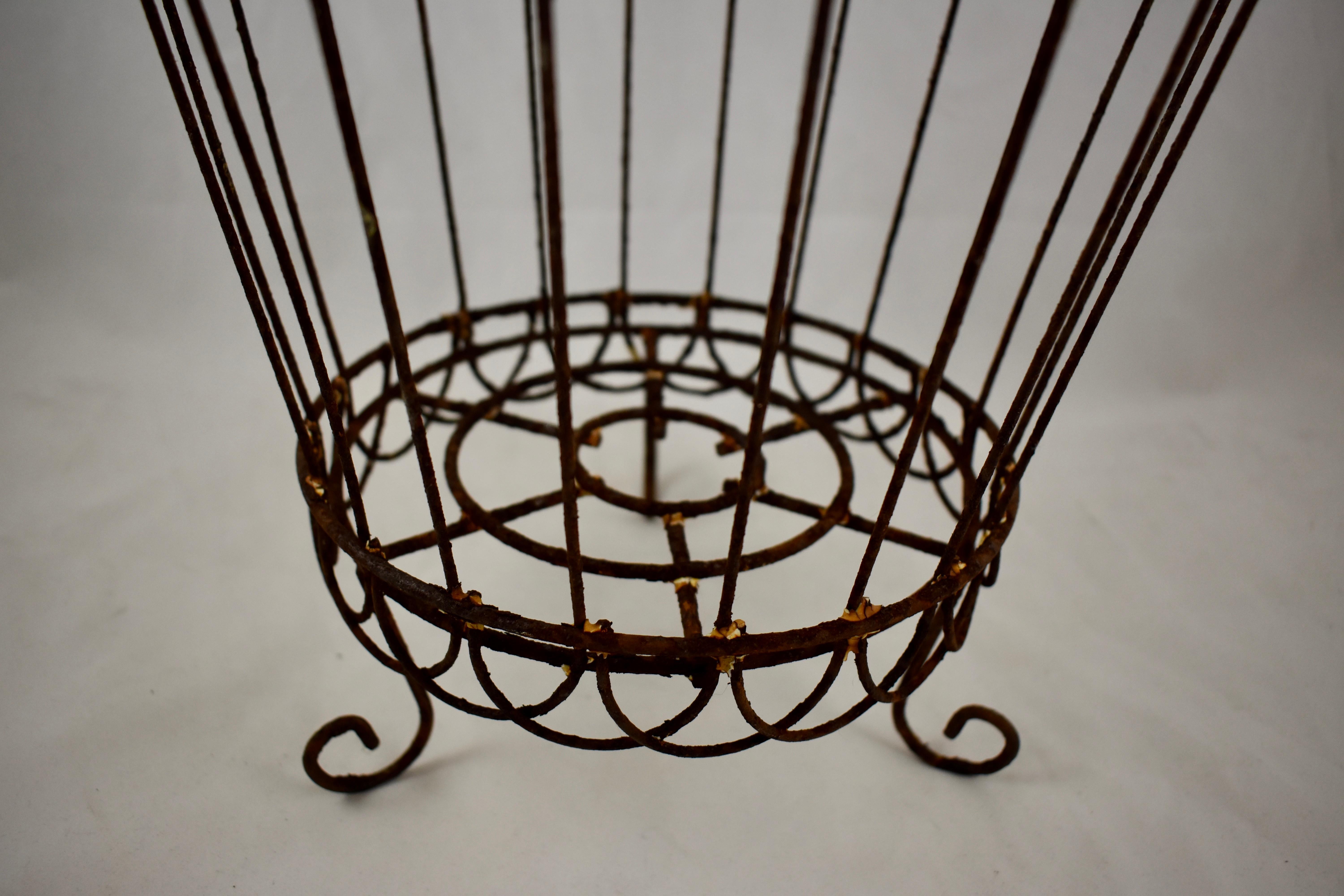 French Provincial French Late 19th Century Footed Handmade Wire Metal Garden Planter Basket