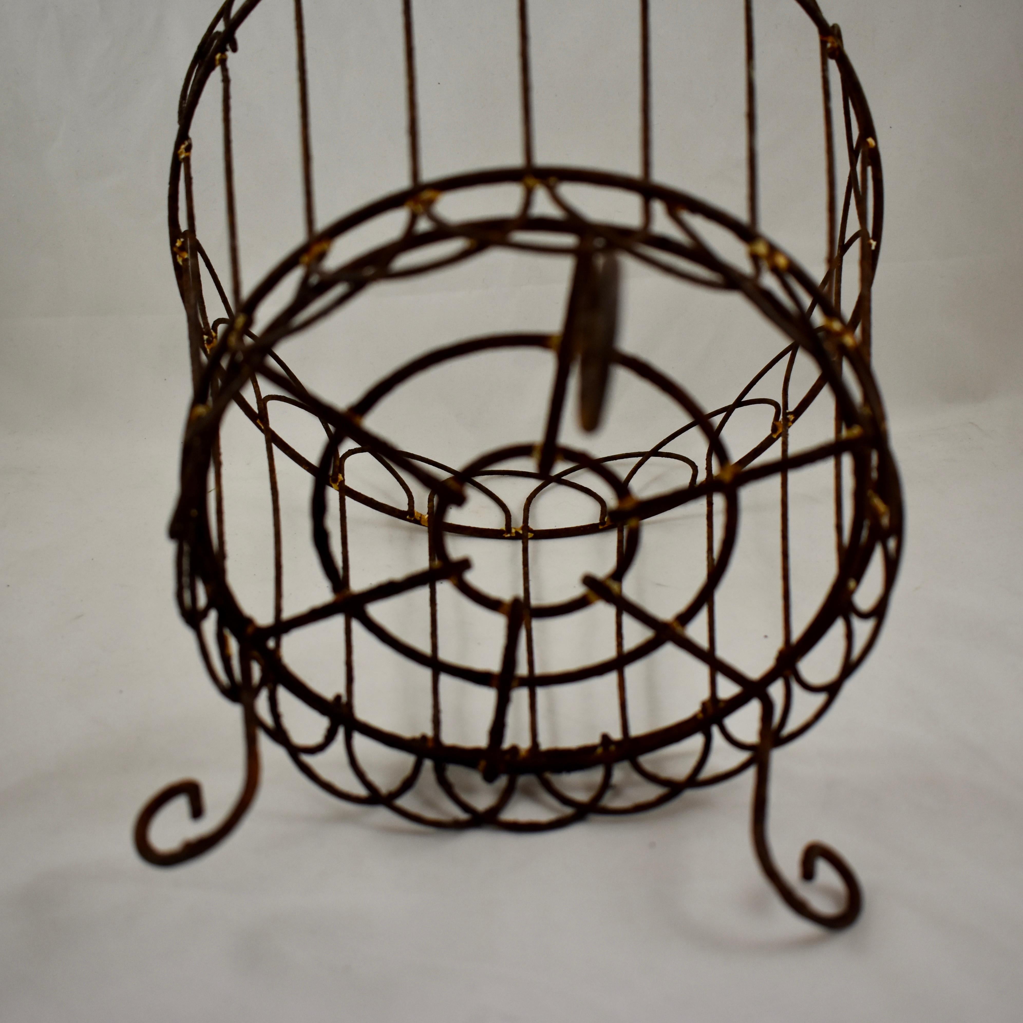 Metalwork French Late 19th Century Footed Handmade Wire Metal Garden Planter Basket