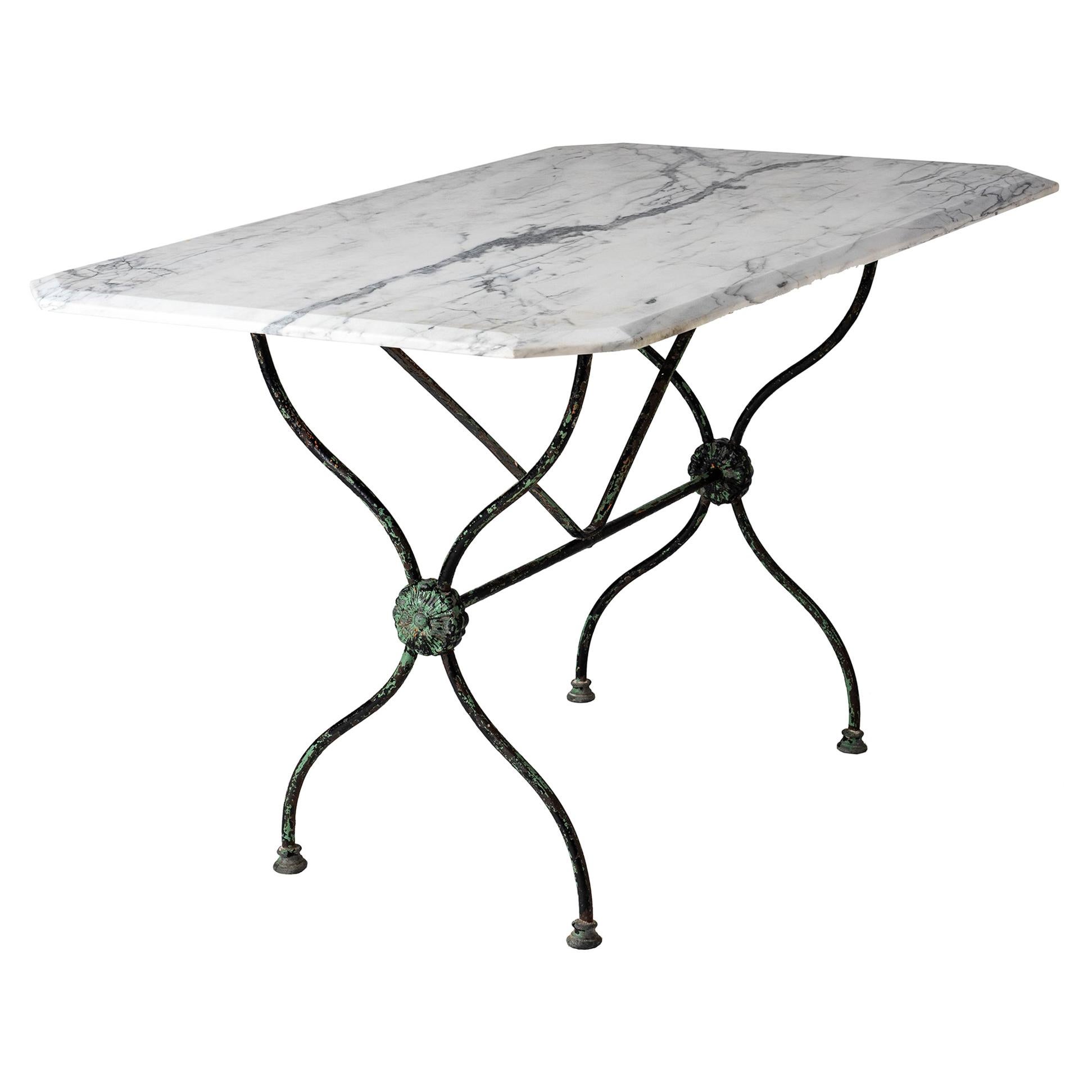 French Late 19th Century Garden Table with Marble Top For Sale