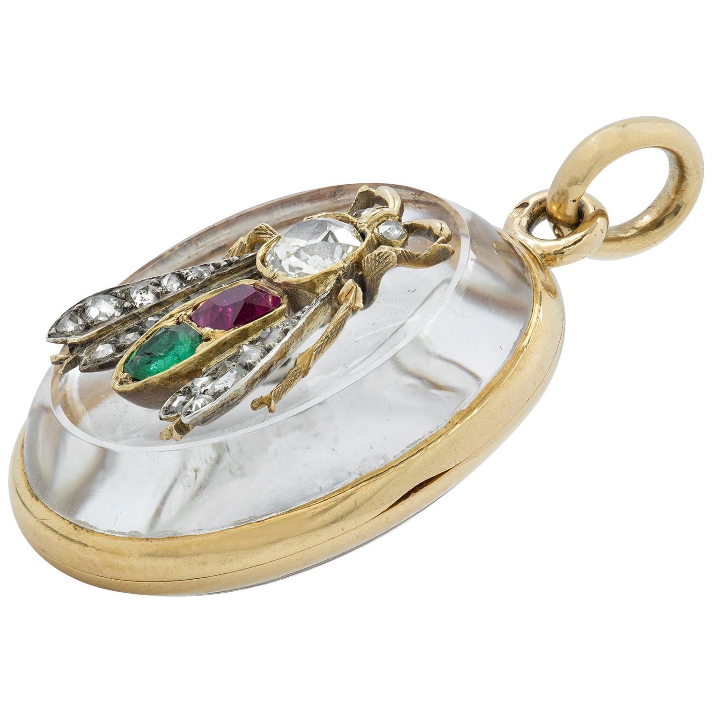 French Late 19th Century Gem-Set Fly Locket For Sale