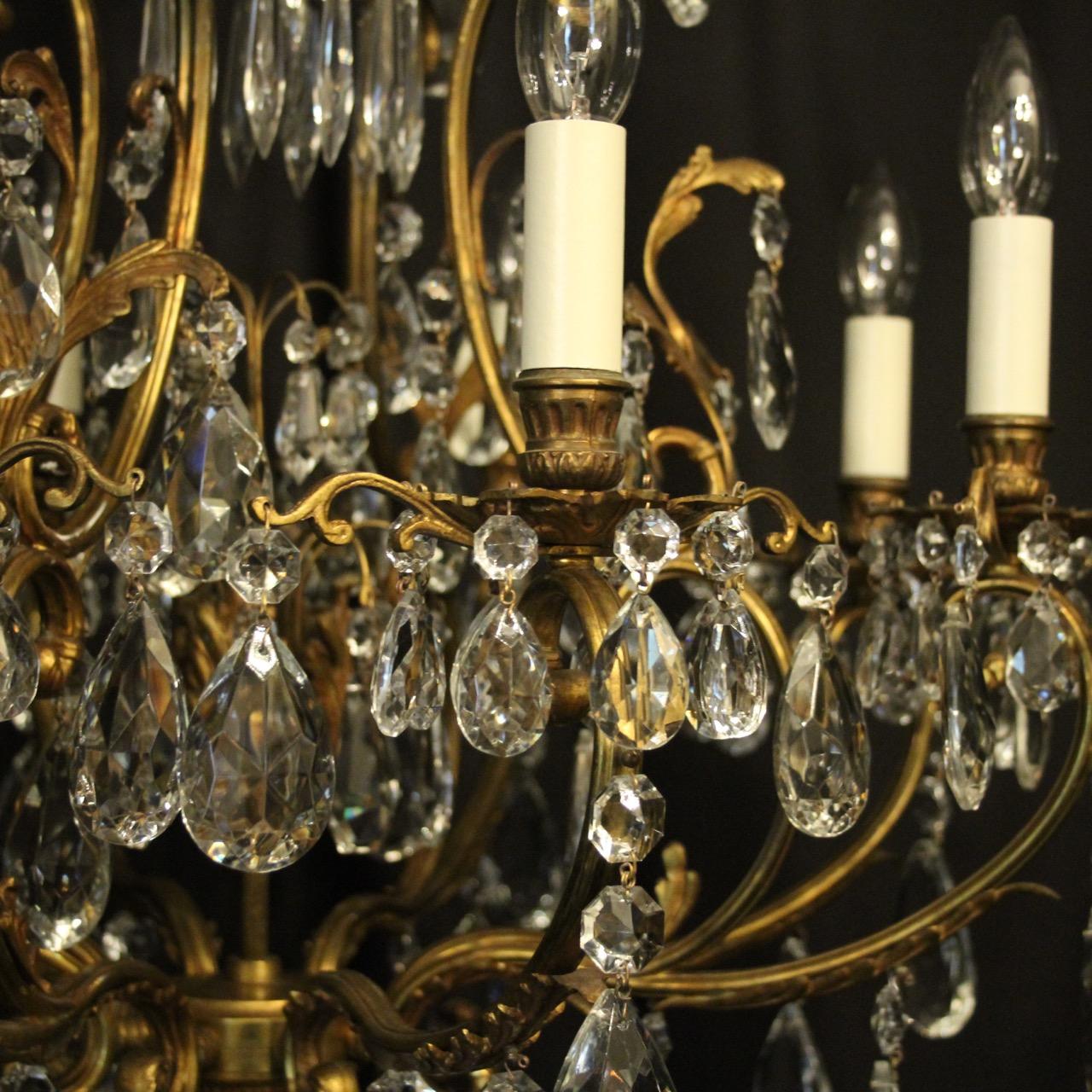French Late 19th Century Gilded Bronze Crystal Cage Antique Chandelier In Fair Condition In Chester, GB