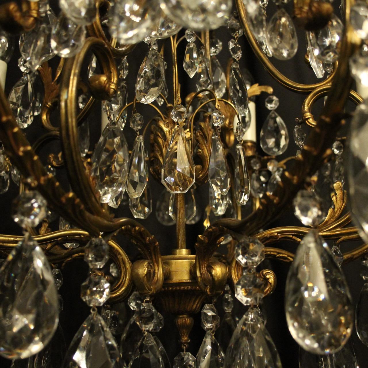 French Late 19th Century Gilded Bronze Crystal Cage Antique Chandelier 3