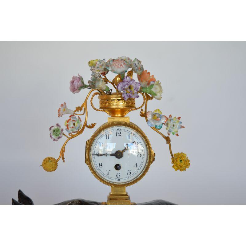 French Late 19th Century Gilt Bronze and Dark Patina Rhino Clock In Good Condition For Sale In Los Angeles, CA