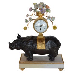 French Late 19th Century Gilt Bronze and Dark Patina Rhino Clock