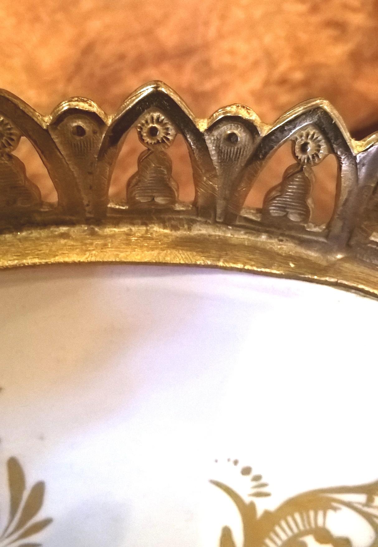 A French Late 19th Century Gilt Metal Mounted Hand Painted Porcelain Bowl For Sale 6